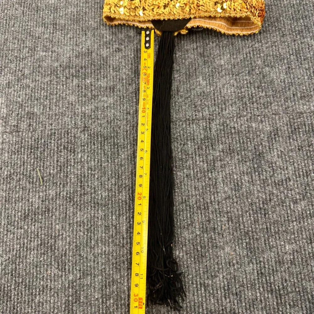 Flapper Headband Halloween Women One Size Sequin Feather Tassel Gold Black 1920s